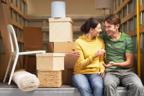 Boxes and household furniture prepared for a Barking house move